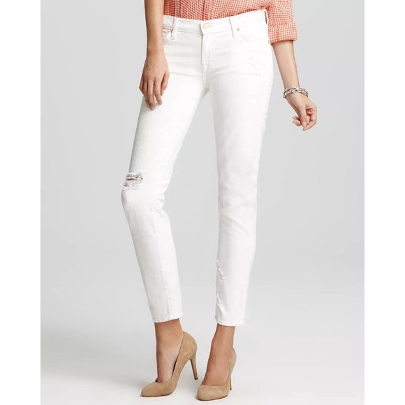 7 For All Mankind Womens The Slim Cigarette Jeans White Destroyed size 27 7FAMK - Picture 1 of 16